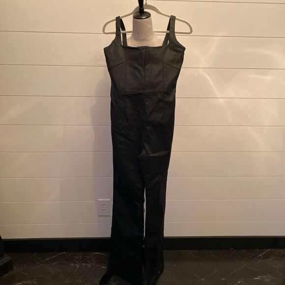 7 For All Mankind Women's Coated Flare Sexy  Stretchy Jumpsuit Size S NWT $398 - Picture 2 of 9